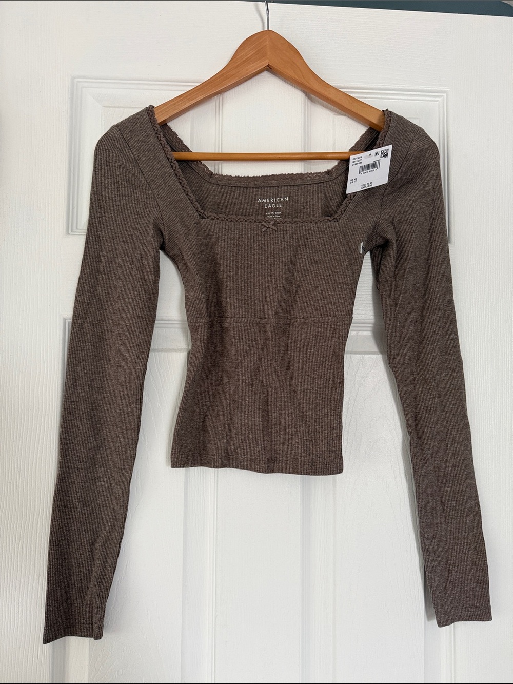 American Eagle Outfitters Brown Square Neck Long-Sleeve Top